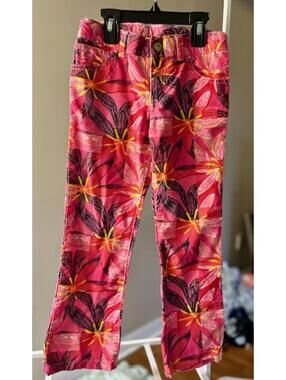 Lilly Pulitzer Pink Floral Patterned Corduroy Pants Size 6